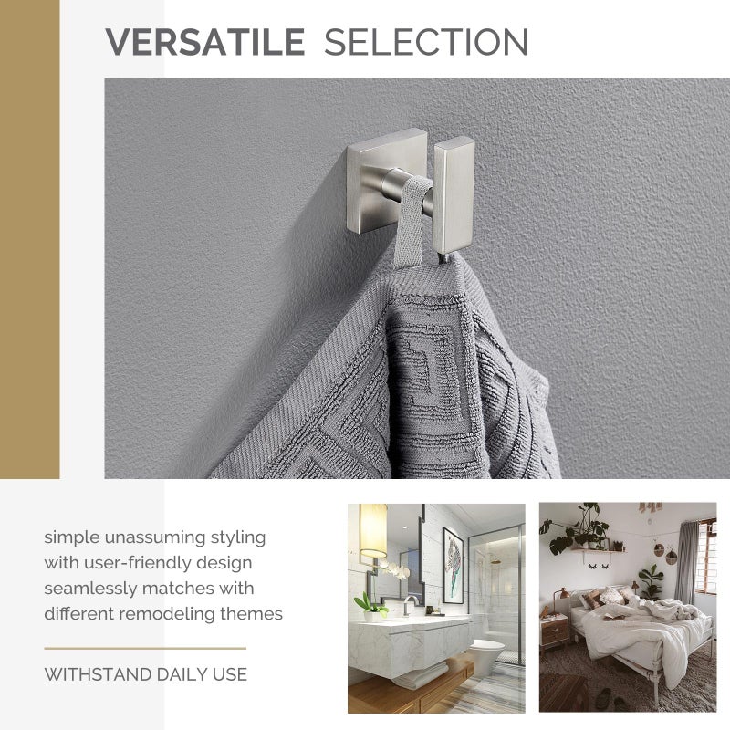 Angle Simple Bathroom Towel Hook, SUS304 Stainless Steel Single Shower Towel Hanger for Wall, Kitchen Cabinet Closet Coat Robe Holder Wall Mounted, Brushed Nickel - Image 2